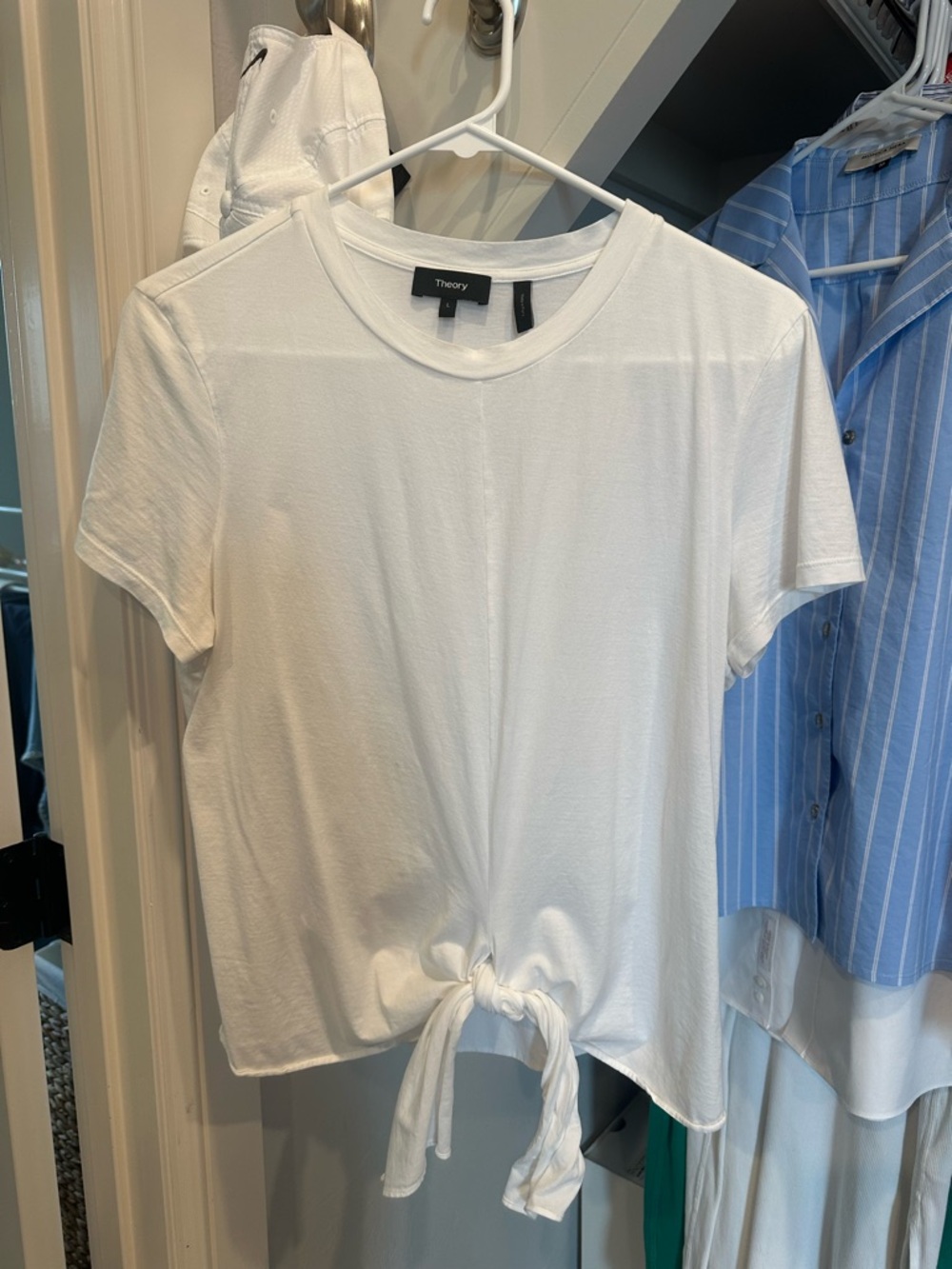 Theory White Short-Sleeve Tie-Front Tee